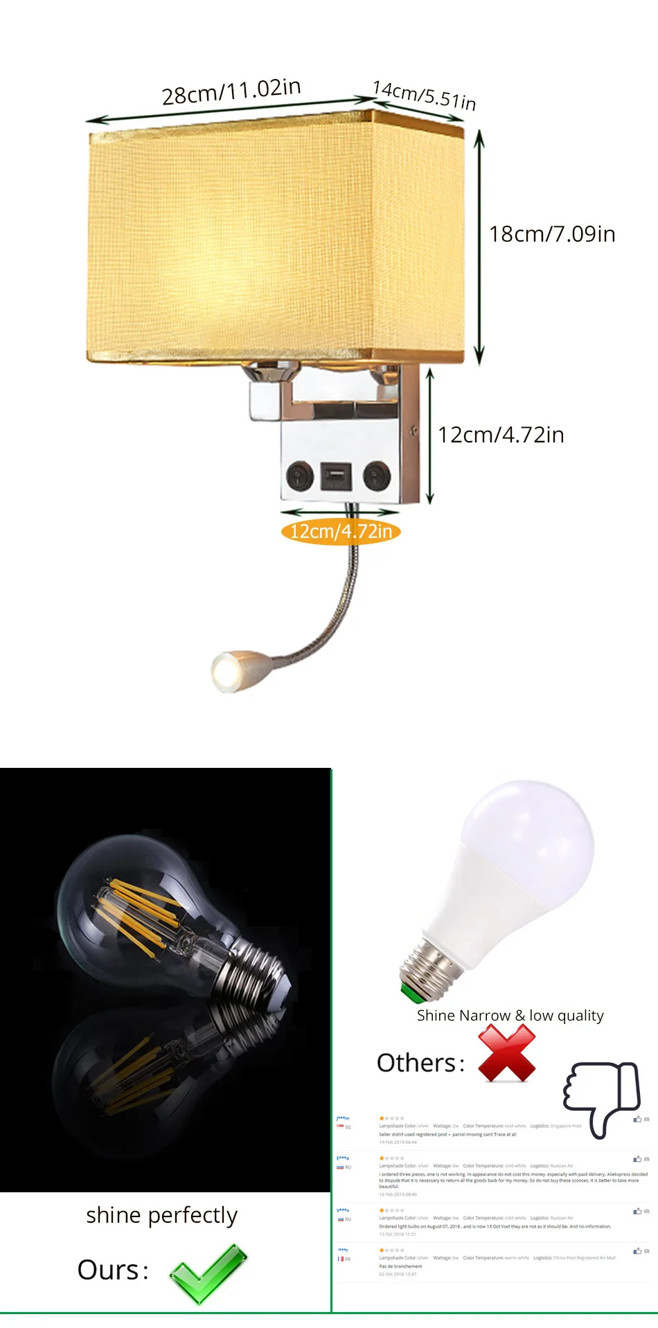 led wall lights Sconce in the bedroom interior Wall Sconces With Switch E27 Bulb USB Mordern Black Indoor Bedside Lamp Headboard (7)