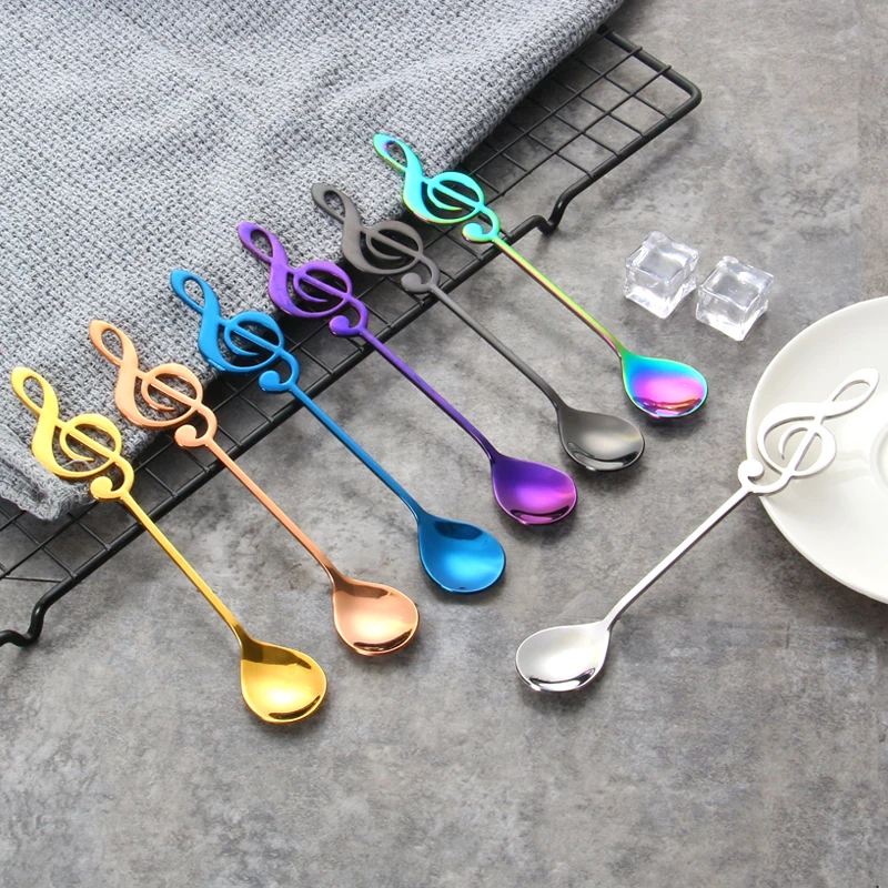 

4Pcs/Set Music Coffee Spoon Coffee Stirring Scoop Stainless Steel Milk Tea Drink Cafe Scoop Tableware Set Kitchen Supplies