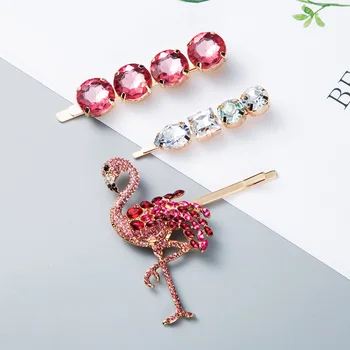 

3PCS/SET Red Crystal Metal Hairpins Hair Clips for Women Flamingo Rhinestones Hairgrip Hair Accessories Party Wedding Hair Jewel