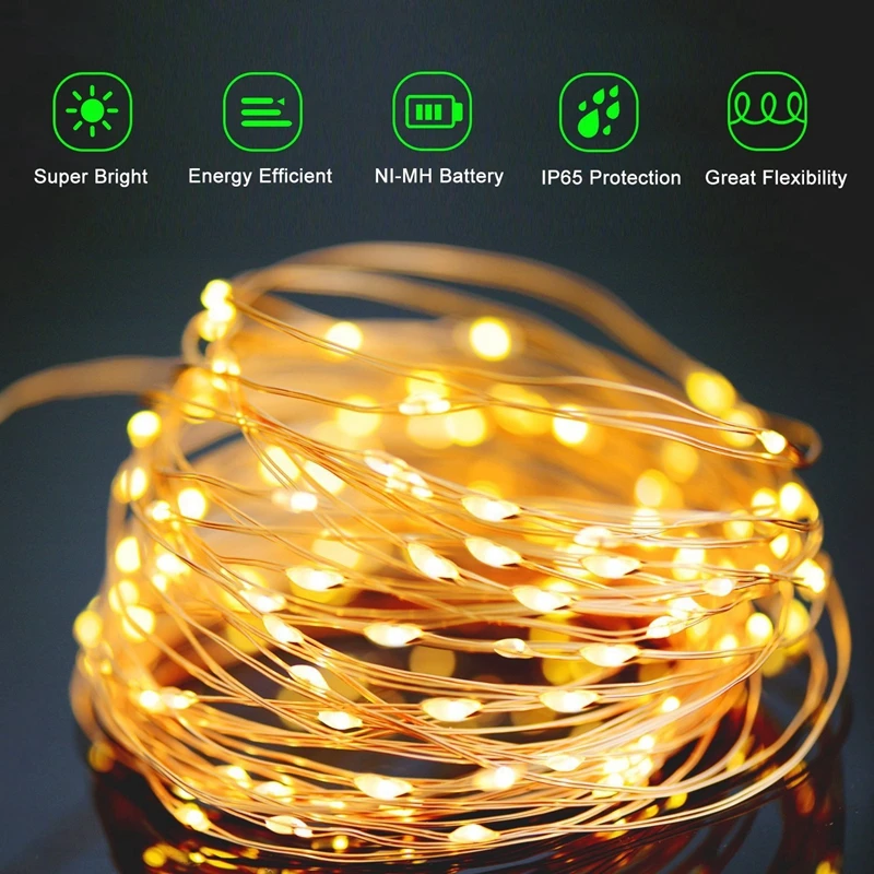 100/200 светодиоды и солнечные лампы света Водонепроницаемый светодиодный Медный провод шнура для отдыха на открытом воздухе светодиодный полосы для рождественской вечеринки лампа для декорации на свадьбу