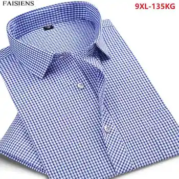 

Summer Classic Plaid Shirts For Men 5XL 6XL 7XL Short Sleeve Shirt Plus Size 8XL 9XL Navy Blue Red Mans Home Casual Dress Shirt