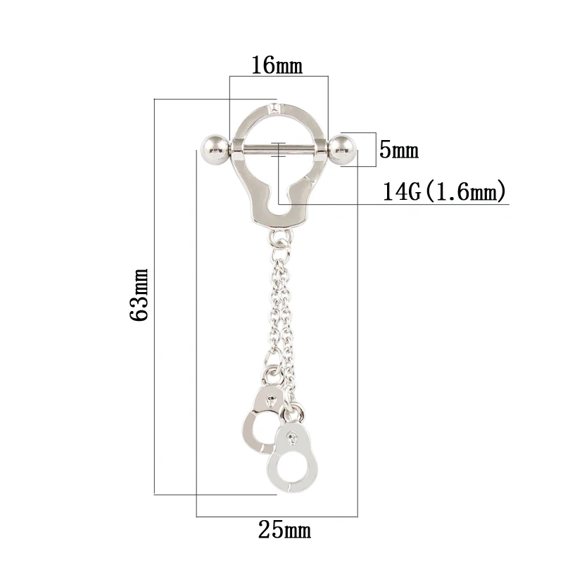 Кольца на соски, женские наручники, пирсинг для тела, 14 г, 16 мм, нержавеющая сталь, 5 мм, шарики, ювелирные изделия для тела, подвеска на цепочке, модные ювелирные изделия