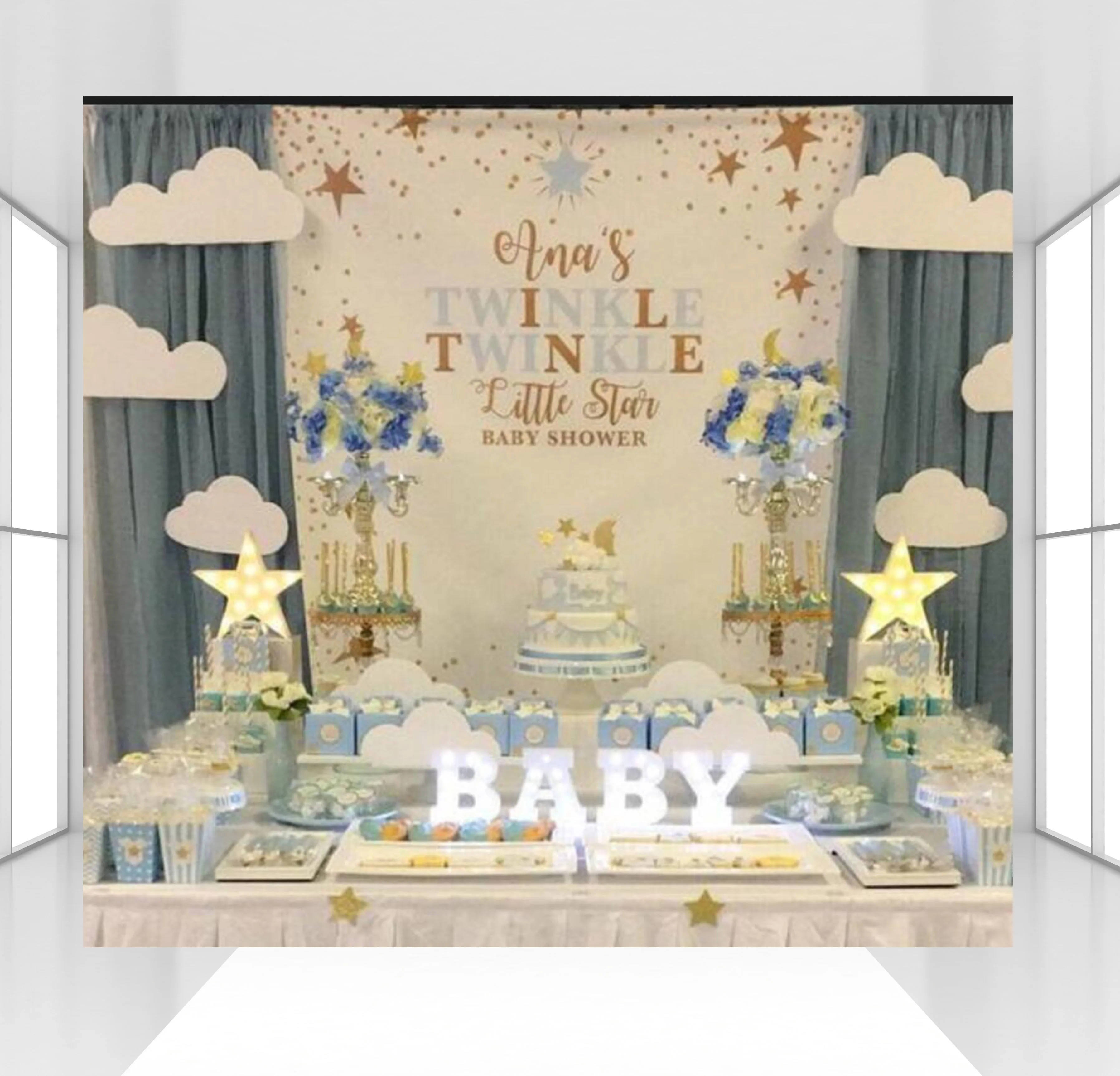 HUAYI пользовательские мерцающие маленькие звезды фон для детской вечеринки день рождения фото фон Фотофон Маленький принц фон