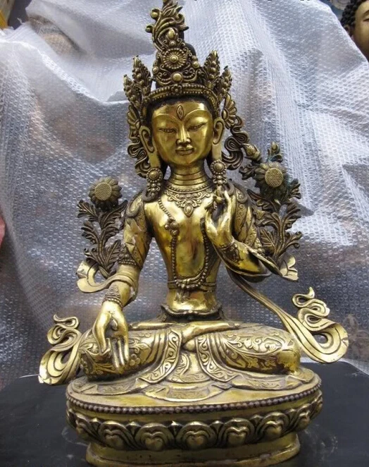 

USPS to USA S2703 Tibet Buddhism Copper Bronze gild White Tara Bodhisattva Kwan-Yin Buddha Statue (B0328)