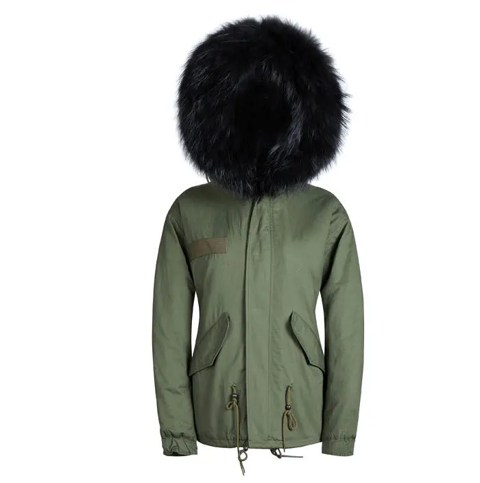 Hot sale army green coats winter warm real animal fur