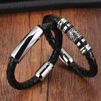 

XQNI Fashion Totem Geometric Pattern Animal Design Leather Bracelet Magnetic Clasp Luxury Jewelry For Male Birthday Present
