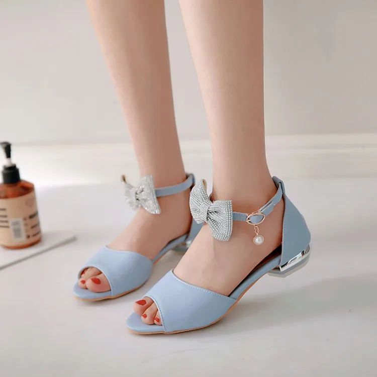 

Big Size 11 12 13 high heels sandals women shoes woman summer ladies Fish-billed open-toed bow with one-word buckle bag heel