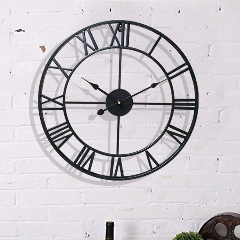 40 см большие скандинавские металлические римские цифры настенные часы Ретро Железный Круглый черный Золотой Бронзовый украшение дома гостиная винтажный подарок