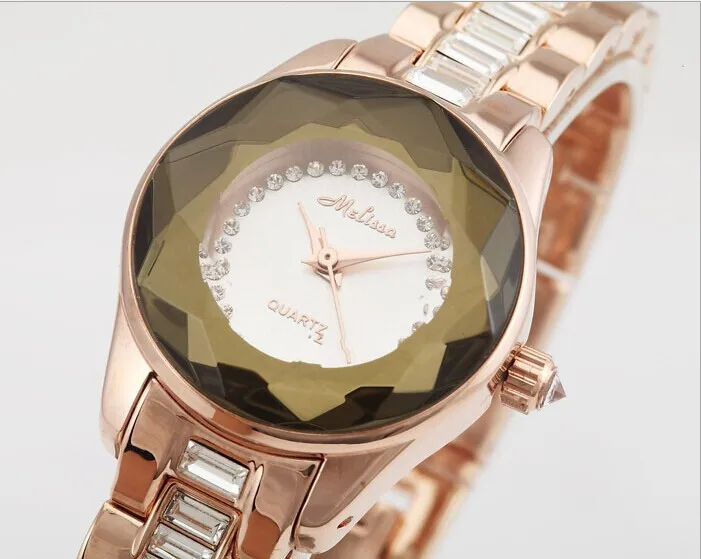 Marca de Moda Simples Melissa Mulher Completa Pulseira Relógio Cristal Luxo Vestido Pulso Quartzo Analógico Relojes Montre Femme Aço