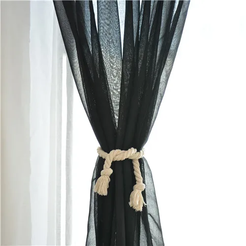 Latest Cheap 4 Colors Black Window Curtains for Home Plain Tulle Sheer for Window Treatment Rideaux Living Room Decoration 