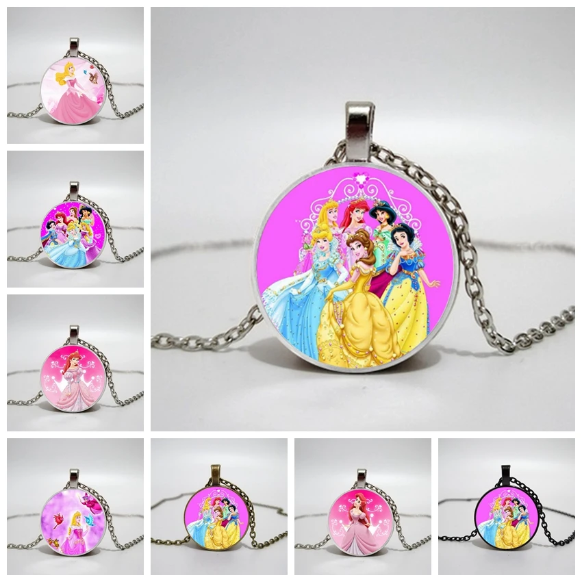 

Hot! 2019 New Cinderella Princess Elsa Anna Snow Queen Jewelry Necklace Women's Long Chain Glass Necklace Crystal Round Pendant