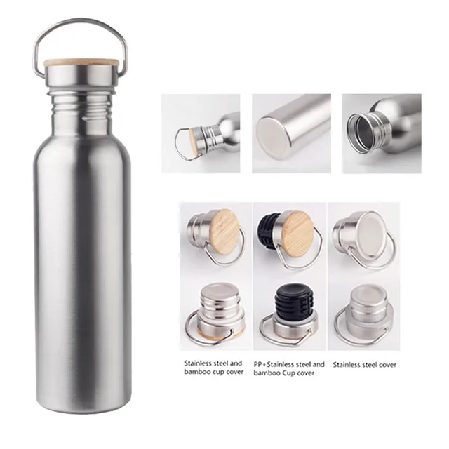 Hot Sale Bpa Free 500/750ml single wall Portable Stainless steel304  Sports&Outdoor Kettle Bicycle My Water Bottle Bamboo Lid 6