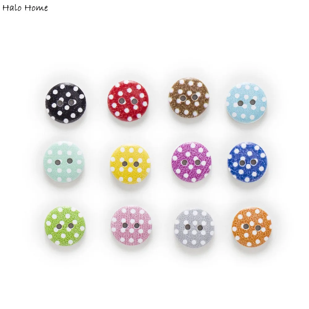 

50pcs 2 Hole Dot Pattern Mixed Round Wood Buttons Home Decor Sewing Scrapbooking Clothing 15mm