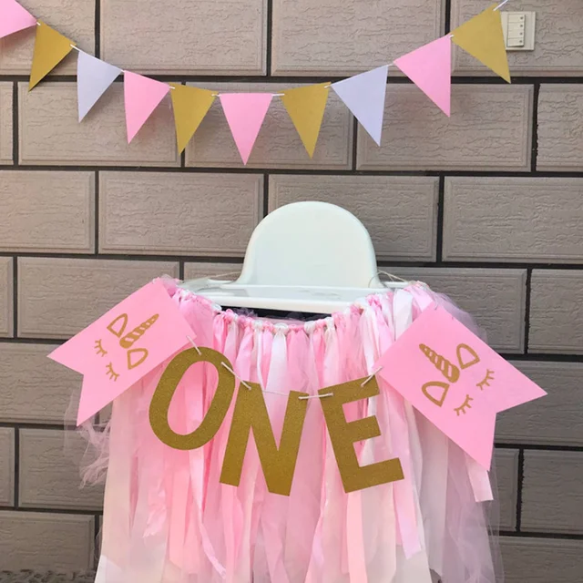 1 Set Creative New Pink Gold Unicorn One Garland Happy Birthday