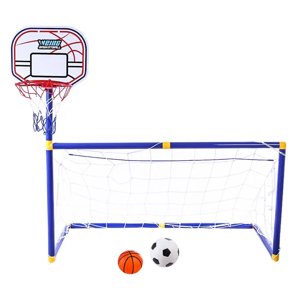 

Soccer Goal Pool with Basketball Hoop Set for Kids 2 in 1 Outdoor Sports Basketball Stand Soccer Goal