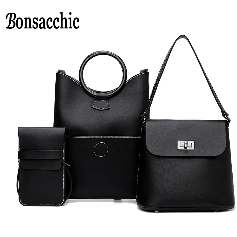 

Bonsacchic Black Handbag Women's Bags Set Designer Women Handbags High Quality Crossbody Bags for Women 2018 Ladies Handbags Set