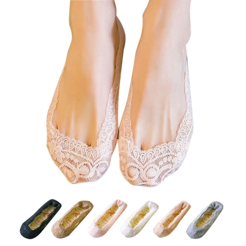 Женские сексуальные кружевные невидимые носки-башмачки для женщин, летние Нескользящие низкие носки, женские модные нескользящие носки, тапочки, 5 пар/лот