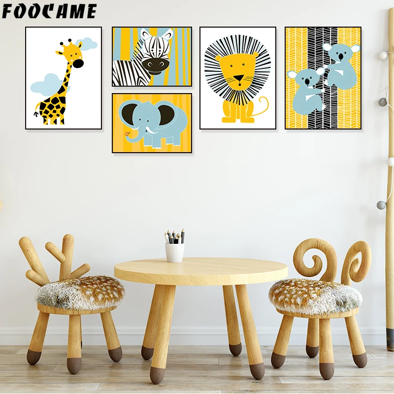 

Giraffe Lion Elephant Zebra Koala Cartoon Anime Art Canvas Poster Painting Print Modern Children Room Decor Picture No Frame