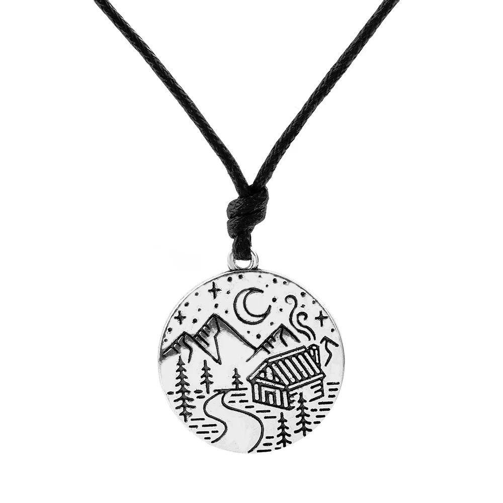 Dawapara Mountains And Trees House Moon Stars In Sky Womens Necklaces