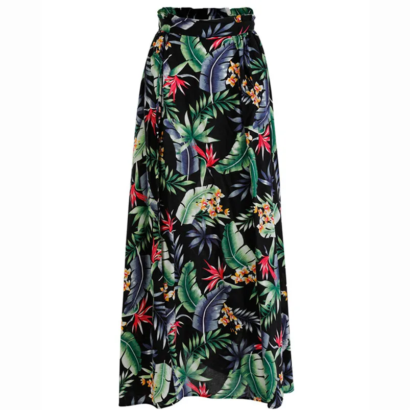 Summer Skirts Women Boho Maxi Skirt Beach Leaf Print Holiday Summer High Waist Long Skirt faldas mujer moda 2019 El verano H26 (7)