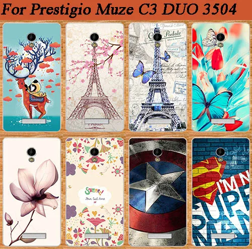 

High Quality Diy UV Painting Colored Deer Eiffel Towers Soft Tpu Case Cover For Prestigio Muze C3 3504 PSP3504 Duo Cases Sheer