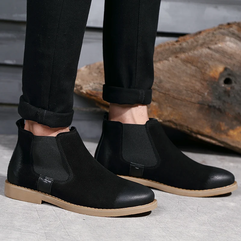 

Men Cow Fashion Chelsea Boot Men's Rubber Boots Male Luxury Brand Leather Ankle Boots HH-852