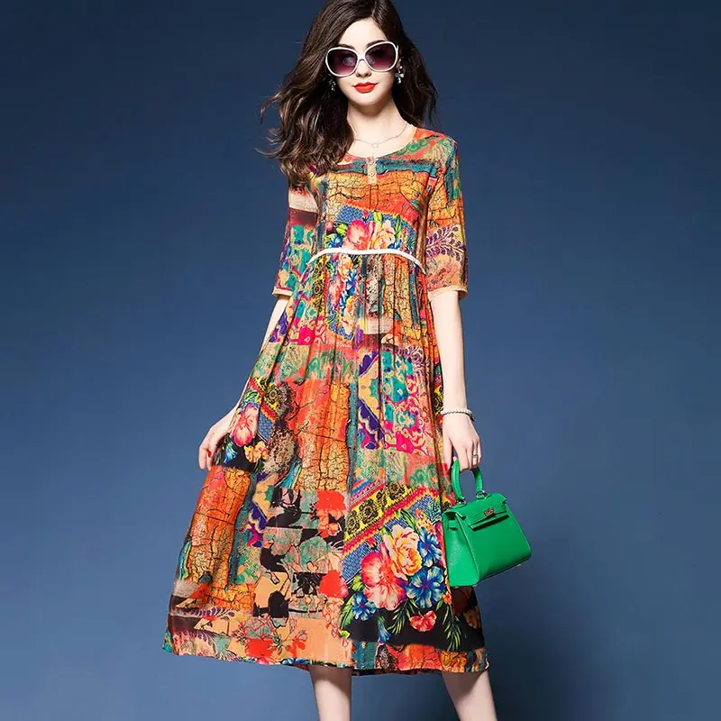 

Summer Flower Maxi Dress Elegant Women 2019 New Clothes Befree Vintage Long Ladies Dresses Plus Size Vestidos Oodji Female HJ287
