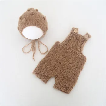 

Knit Newborn outfit Fluffy Baby Clothes Romper bonnet Set Newborn Handknit romper Photography Props Baby overall props