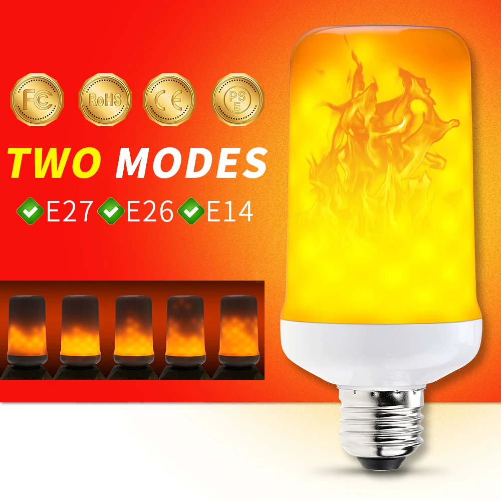 

E27 Flame LED Fire Bulb E14 Flame Bulb Corn Lamp E26 LED Lamp Flame Effect Bulbs 220V 99leds Flickering Lamp 2835 SMD Christmas