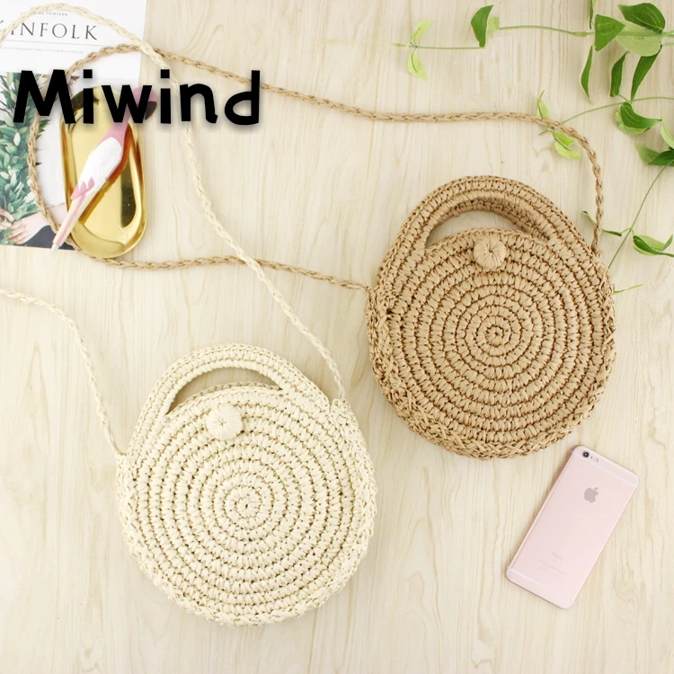 MIWIND новый круглый Соломенная пляжная сумка Лето Мини Винтаж ручной работы через