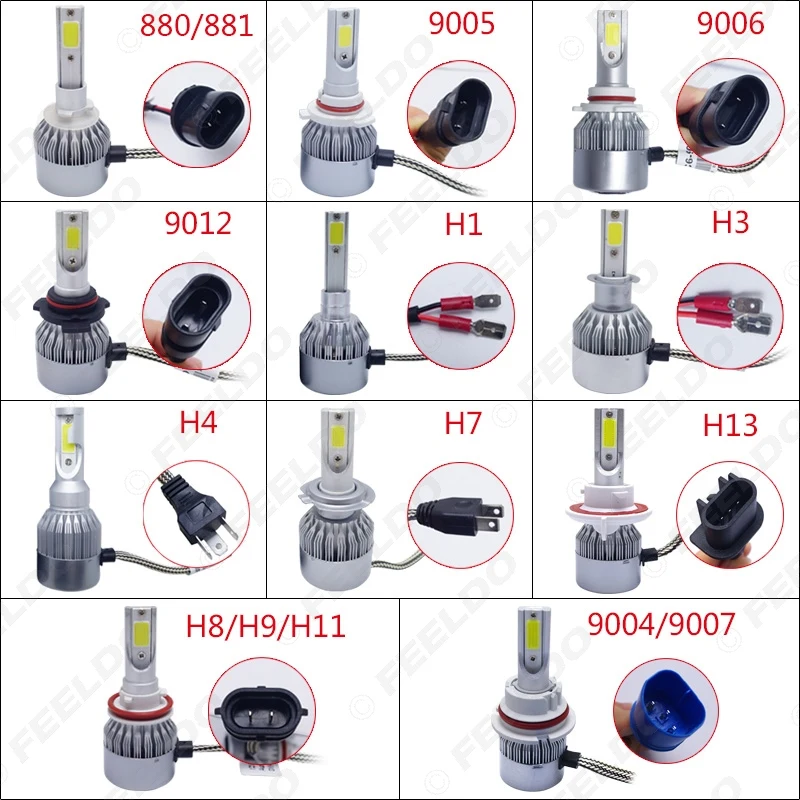 FEELDO 2 шт все в одном автомобильный светодиодный налобный фонарь COB 6500K C6 72W 7600LM H1