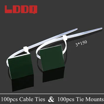 

LDDQ 100pcs Self-locking Nylon Plastic Wire Zip Tie 100pcs/pack Cable Tie Mount 20mm Self Adhesive White Color Mount Base Holder
