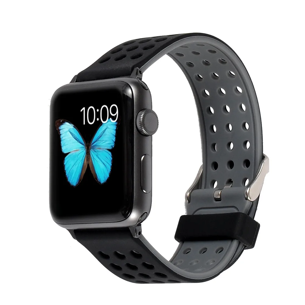 

42mm 38mm Silicone Smart wrist bands straps watchbands metal buckle sport bracelet link for Apple watch series 3 2 1 Tracker