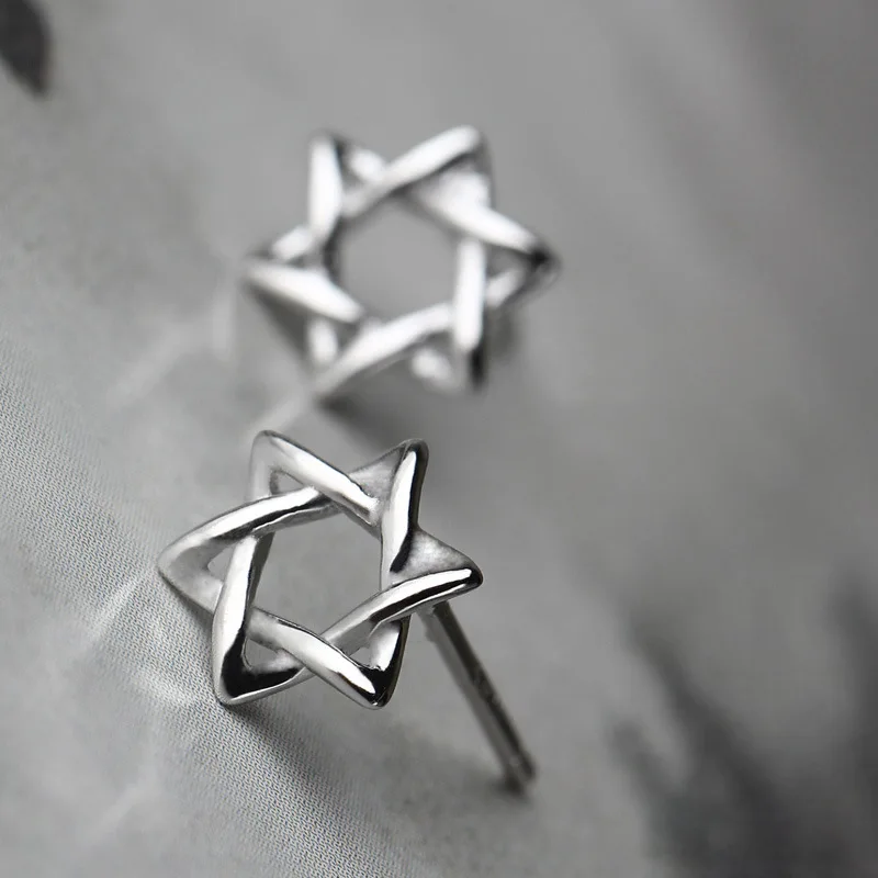 

925 Sterling Silver Korean David Star Stud Earrings For Women Earrings Fashion Jewelry Pendientes Brincos Free Shipping