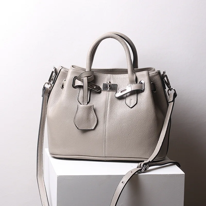 

Women Genuine Leather Tote Handbag Cowhide Lock Messenger Shoulder Bag OL Top Handle Boston Bag Purse