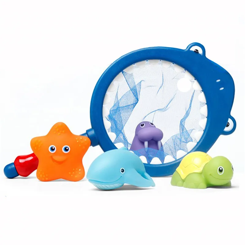 1 комплект, рыболовные игрушки, сетевой мешок, подберите утку, пчелу и рыбу, детские игрушки для плавания, летние игрушки для купания - Color: blue 5pcs