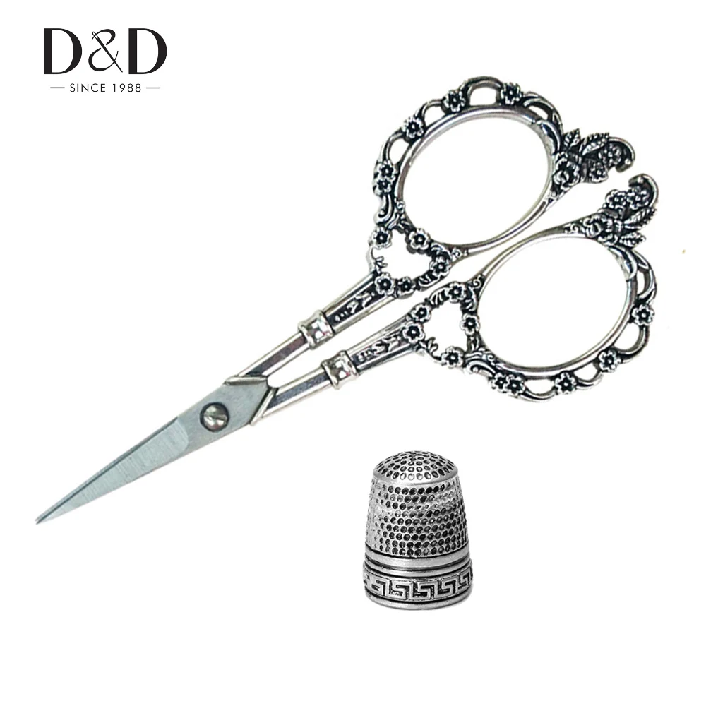 

European Vintage Sewing Kit Set Sewing Scissors and Metal Thimble Needles Finger Protector DIY Craft Tools Accessories
