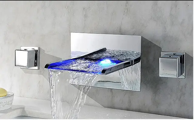 Free Shipping Modern Bathroom Led Wall Mounted Widespread Waterfall Free Shipping Modern Bathroom Led Wall Mounted Widespread Waterfall Bath Sink Faucet Square