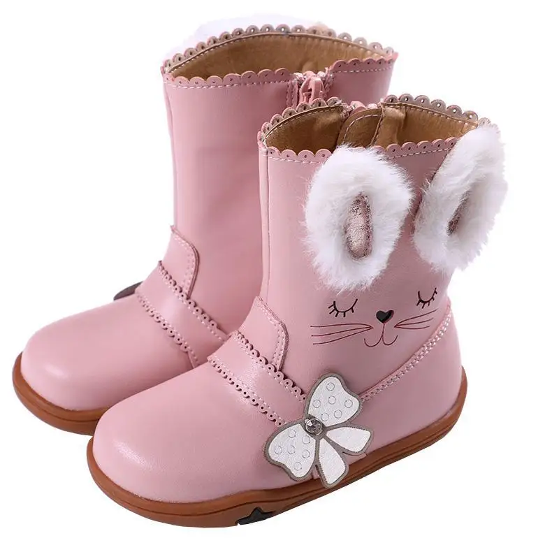 

Winter Kids Boots For Girls Boys Mid-calf Snow Boots Fashion Cotton Leather Waterproof Shoes Plush Warm Non-slip Children Boots