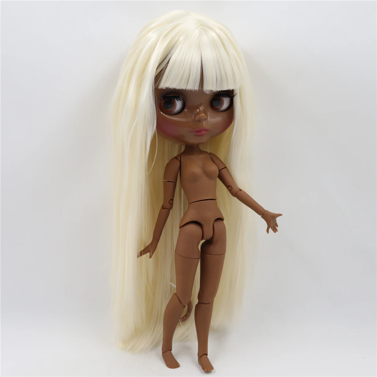 Neo Blythe Doll with Blonde Hair, Black Skin, Shiny Face & Factory Jointed Body 4