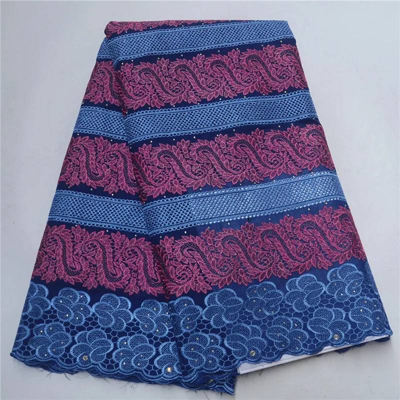 

Nigerian cotton Lace Fabrics New Design Embroidered African Lace Fabric High Quality French With Stones Swiss Voile Lace