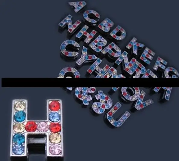 

8mm Mixed color letters diy slide charm Gold color zinc alloy and Clean rhinestone stocked Q-Z" (10 pieces/lot)