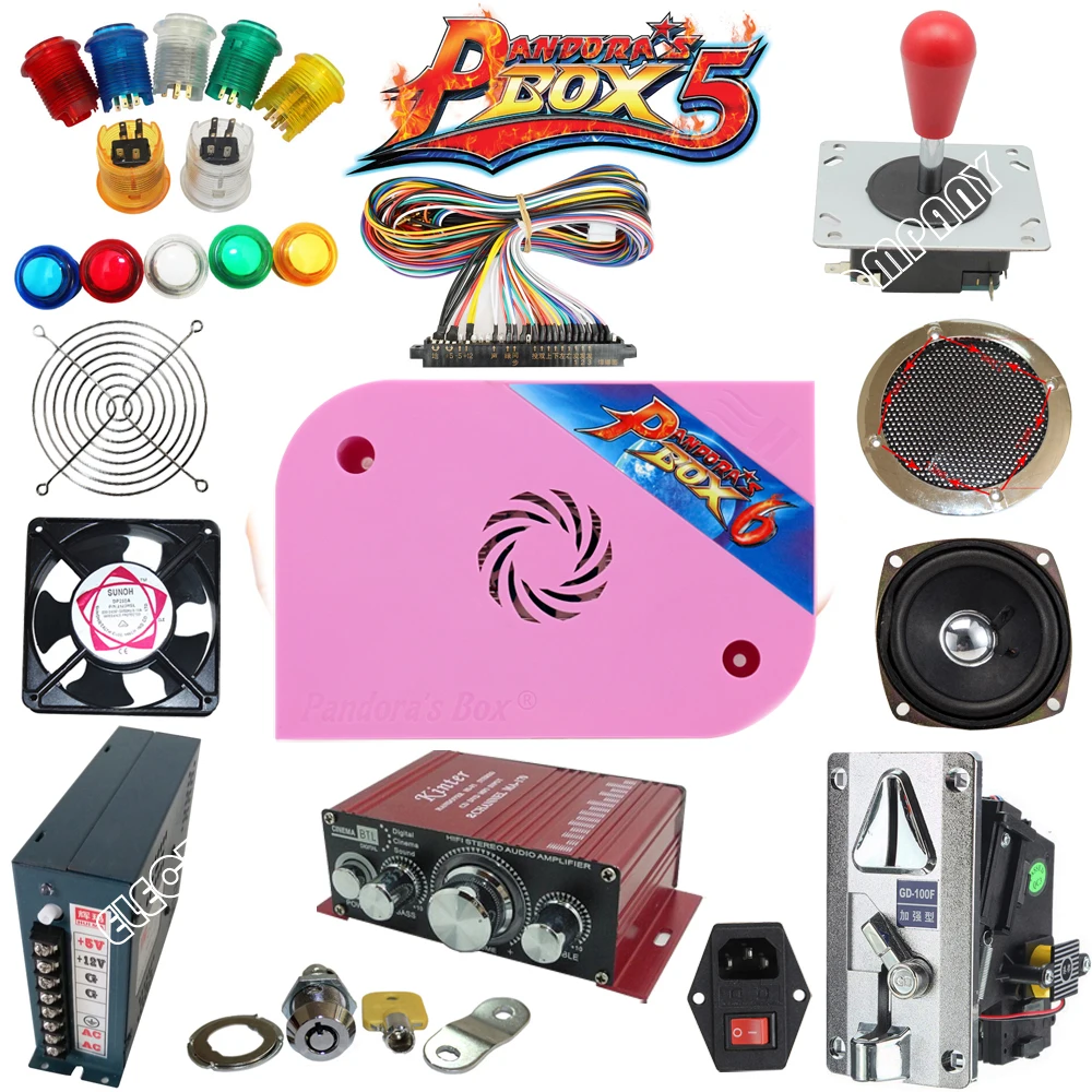 

Arcade Parts Bundles Kit with game elf 1300 in 1 game PCB board, Zippyy joystick, push button switch,coin acceptor,power supply