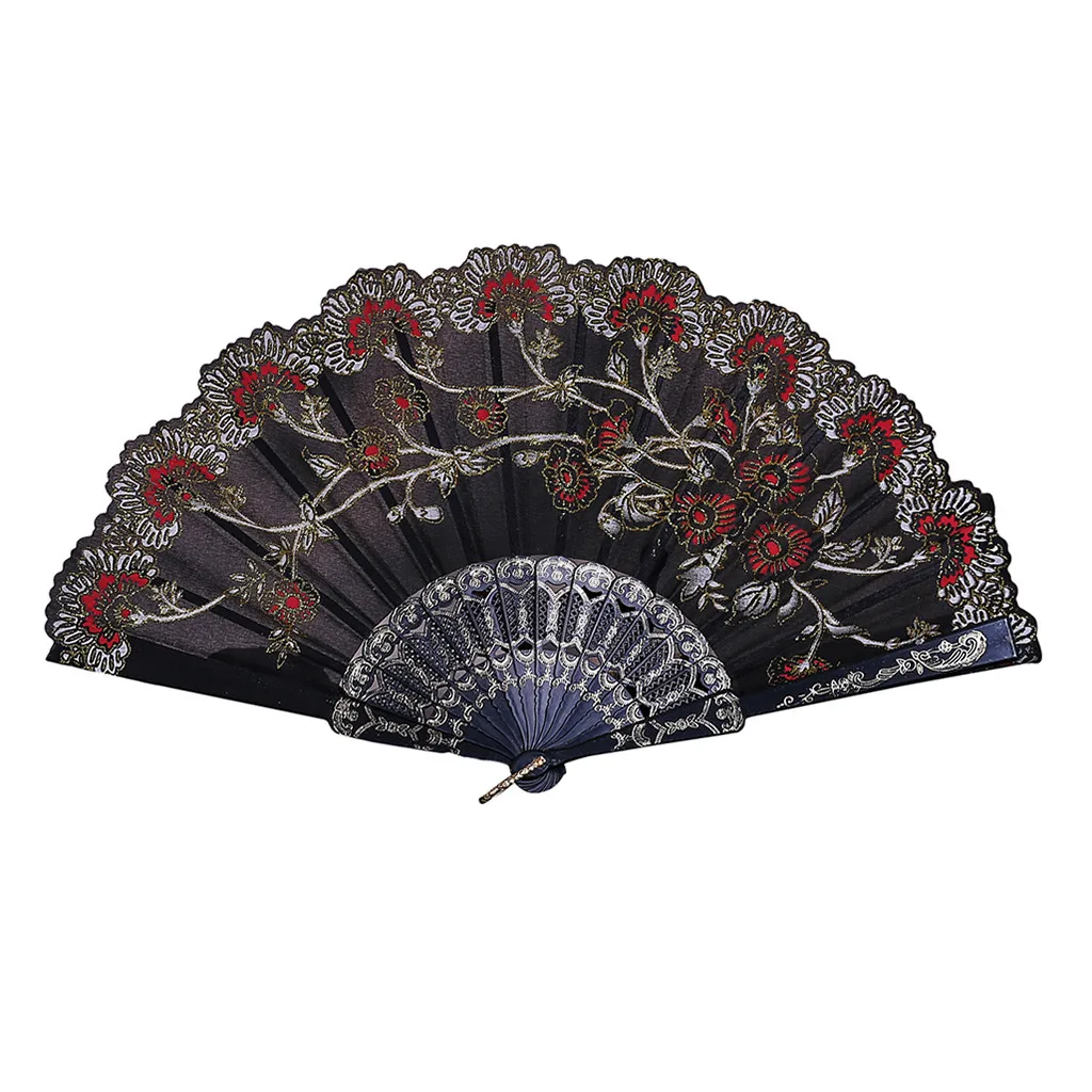 

Flower Fans Vintage embroidery Chinese Style Dance Wedding Party hand fan Lace Silk Folding Held Flower Fan abanico dropshipping