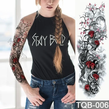 

NEW 48*17cm Full Flower Arm Tattoo Sticker Death Tree Moon Plum Temporary Body paint Water Transfer fake Tatoo sleeve