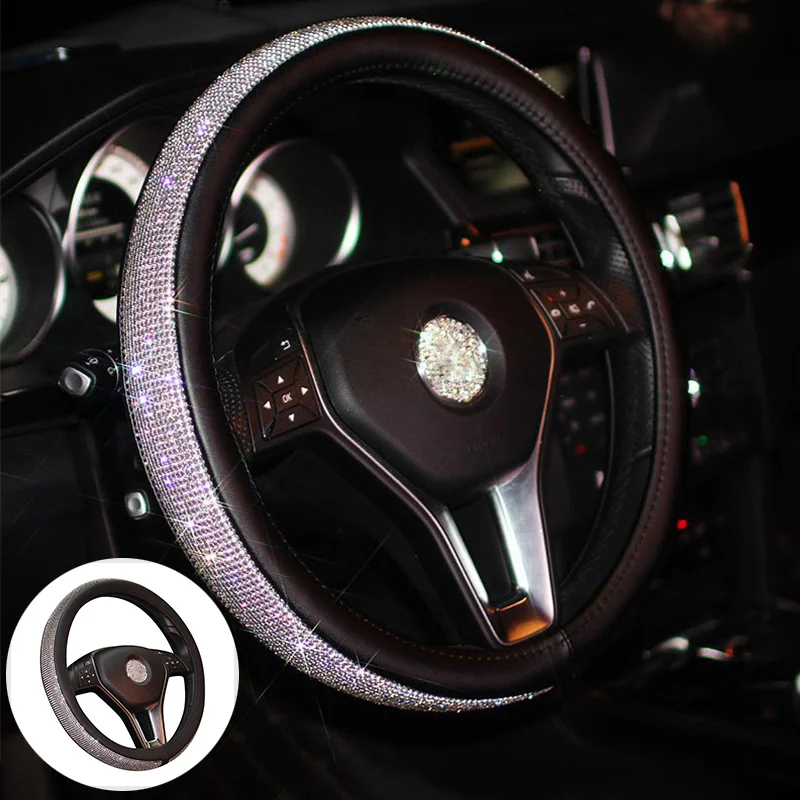 

Auto Interior Accessories Luxury Crystal Rhinestone Car Steering Wheel Covers Diamond Steering-Wheel Cover For Women Girls Lady