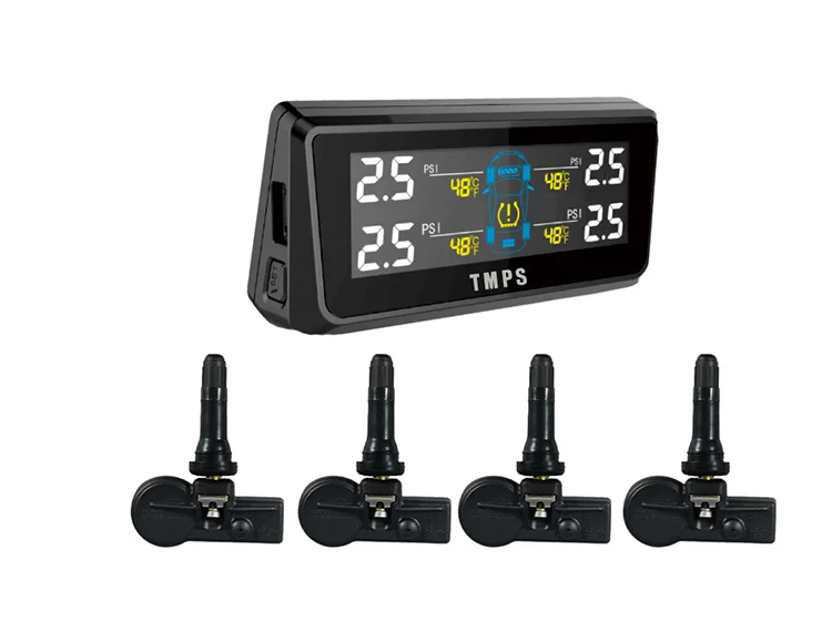 

TPI08 built out solar power TPMS Tire Pressure Monitoring System with 4 internal sensors RF wireless save gas with LCD panel