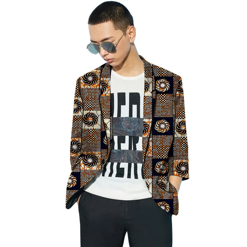 

African print men's blazers party formal clothes casual male coat Three Quarter Sleeve design Ankara suit jacket customized