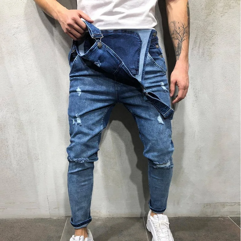 SHUJIN 3XL рваные джинсы для мужчин винтажные комбинезоны джинсы ковбойские штаны длинный джинсовый комбинезон уличные брюки ковбойский стиль