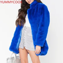 Зимнее удобное пальто свободного кроя средней длины с кроличьим мехом Женская однотонная одежда с длинными рукавами пальто с мехом A593